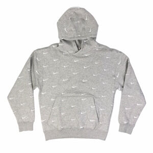 Nike All Over Swoosh Hoodie Logo Hoodie Grey Heather White CJ8907 050 Size Large